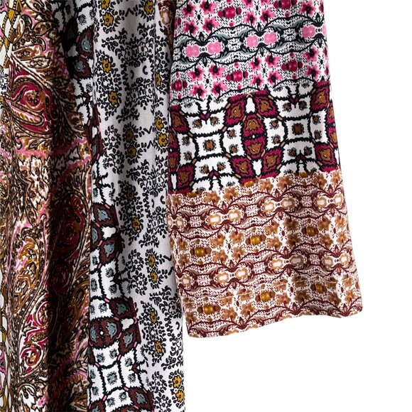 New Directions Boho Swing Dress Small Brown Pink Patchwork Fall Flare - Picture 4 of 12